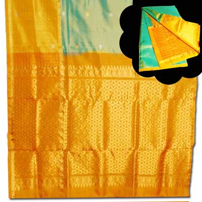 "Exclusive pistagreen color Venkatagiri pattu Saree - SLSM-9 - Click here to View more details about this Product